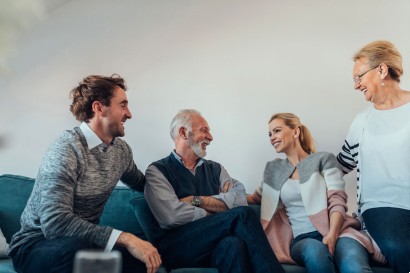 senior couple with their children in their retirement community