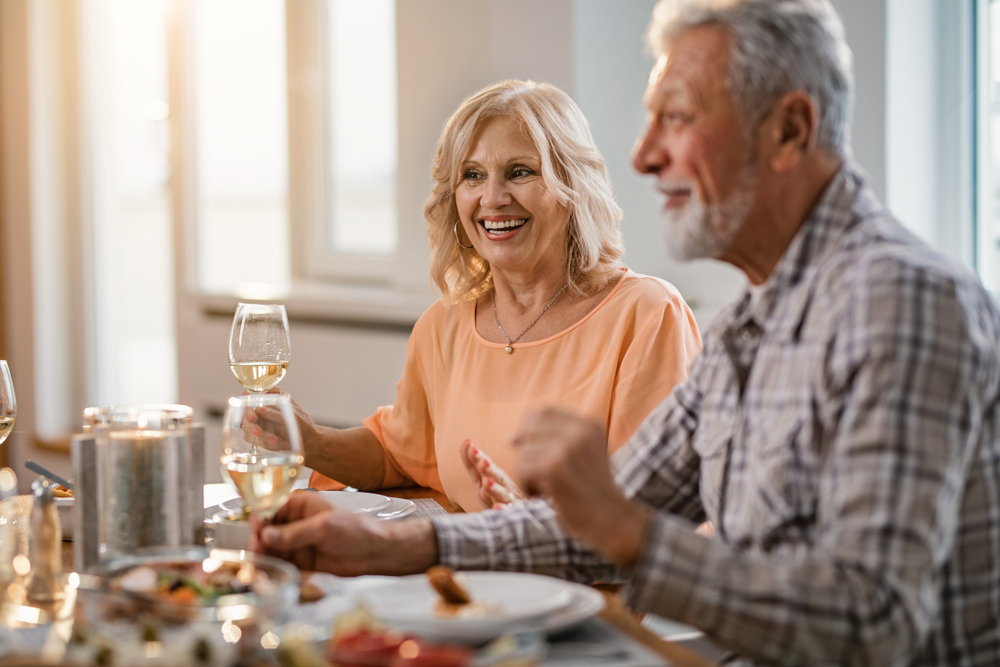 Senior couple enjoying dinner together